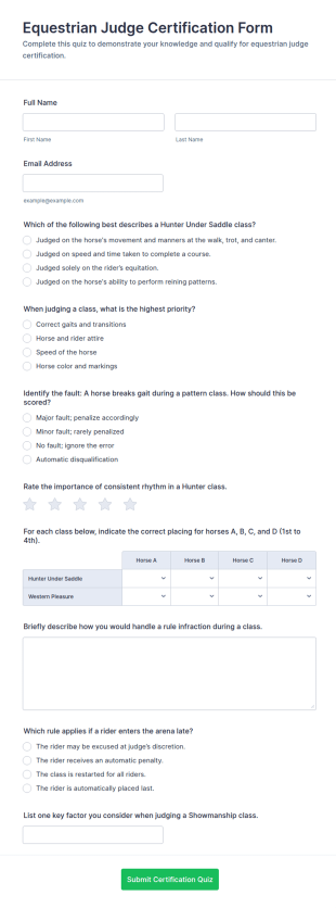 Equestrian Judge Certification Quiz Form Template