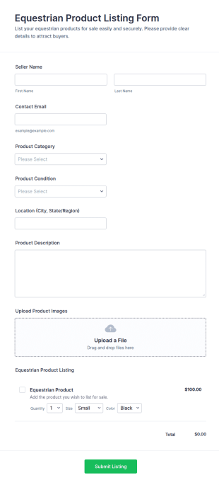 Equestrian Product Listing Form Template