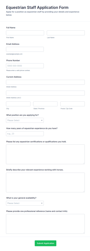 Equestrian Staff Application Form Template