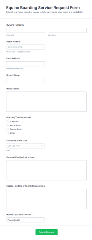 Equine Boarding Service Request Form Template