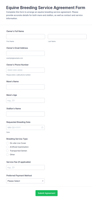 Equine Breeding Service Agreement Form Template