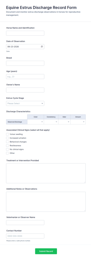 Equine Estrus Discharge Record Form Template