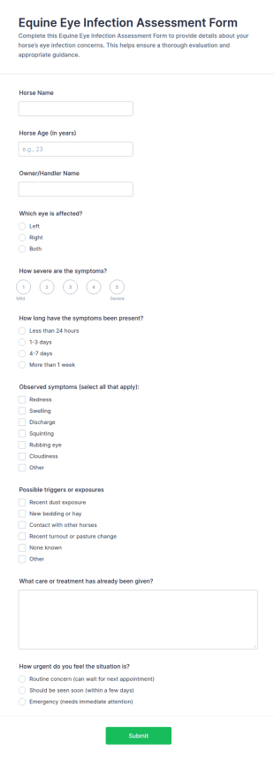 Equine Eye Infection Assessment Form Template