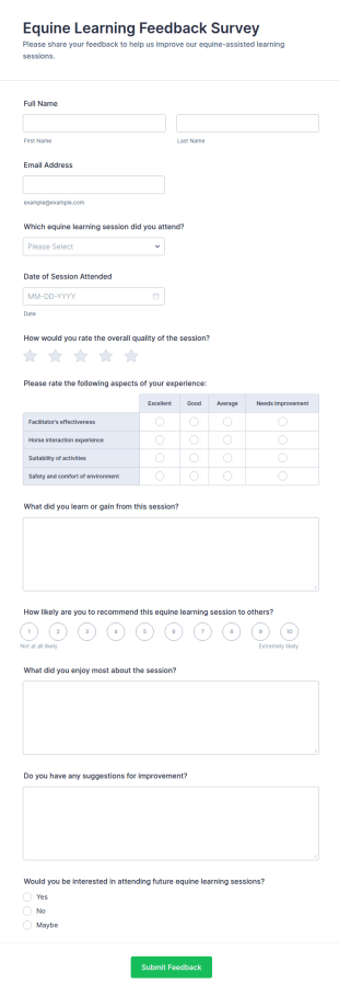 Equine Learning Feedback Survey Form Template