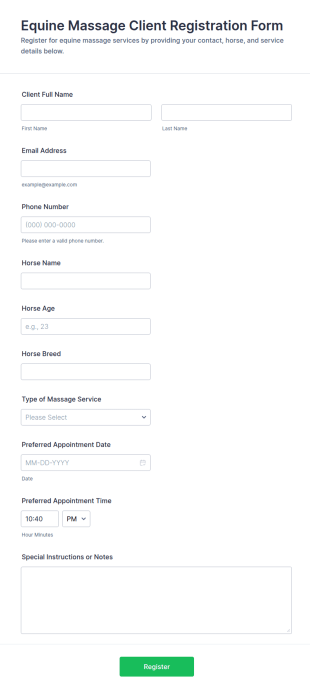 Equine Massage Client Registration Form Template