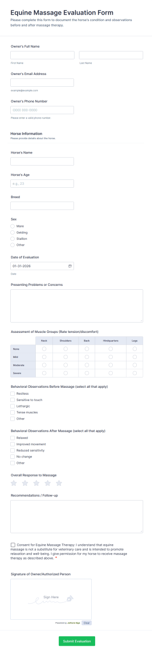 Equine Massage Evaluation Form Template