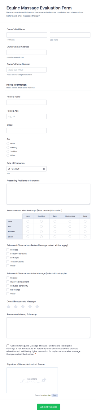Equine Massage Evaluation Form Template