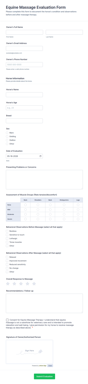 Equine Massage Evaluation Form Template