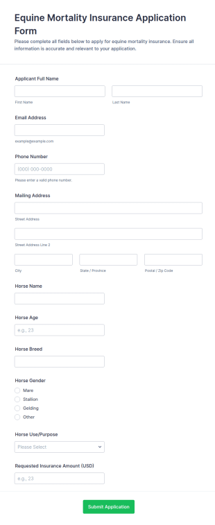 Equine Mortality Insurance Application Form Template