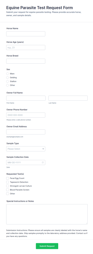 Equine Parasite Test Request Form Template