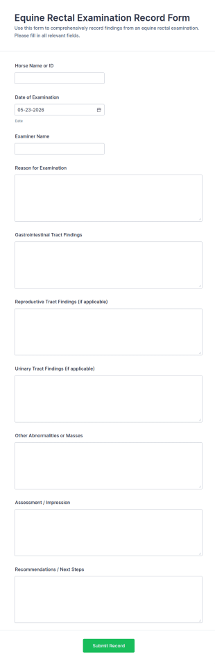 Equine Rectal Examination Record Form Template