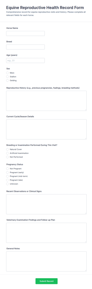 Equine Reproductive Health Record Form Template