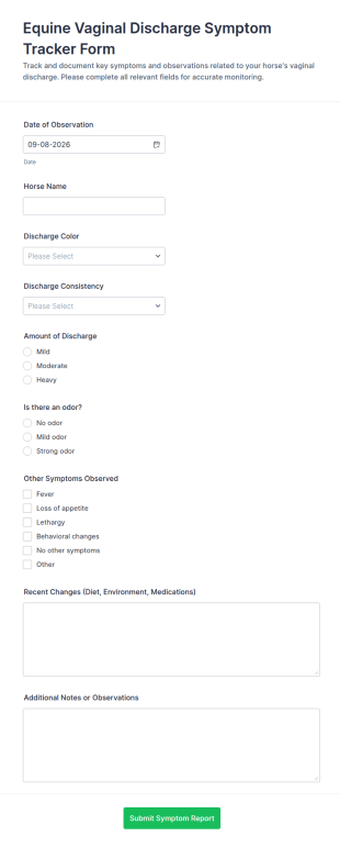 Equine Vaginal Discharge Symptom Tracker Form Template