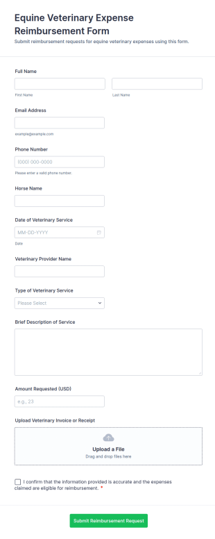 Equine Veterinary Expense Reimbursement Form Template
