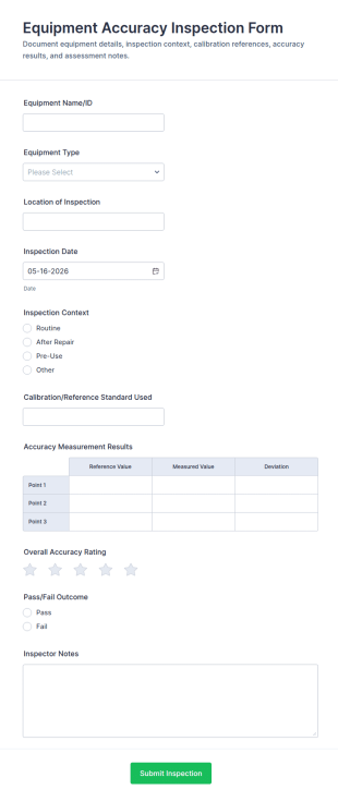 Equipment Accuracy Inspection Form Template