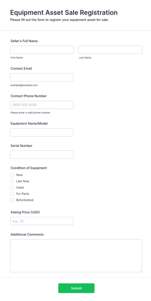 Equipment Asset Sale Registration Form Template