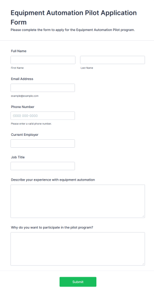 Equipment Automation Pilot Application Form Form Template