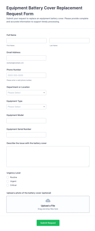 Equipment Battery Cover Replacement Request Form Template