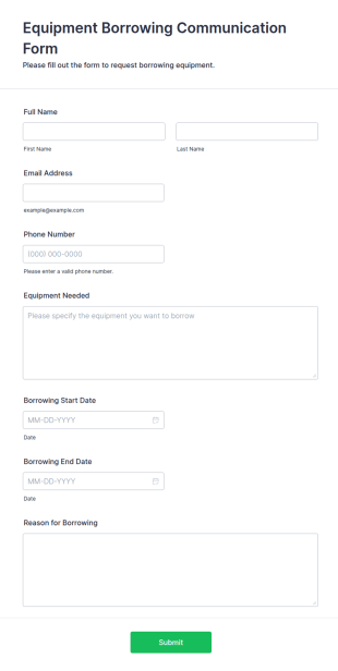 Equipment Borrowing Communication Form Template