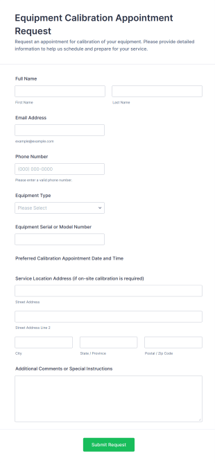 Equipment Calibration Appointment Request Form Template