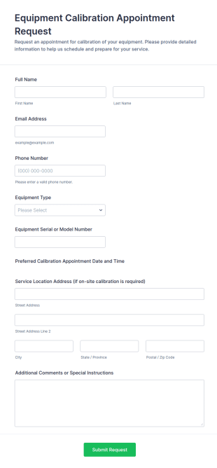 Equipment Calibration Appointment Request Form Template