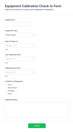 Equipment Calibration Check In Form Template