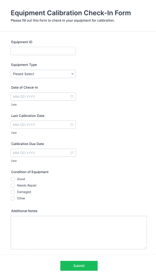 Equipment Calibration Check In Form Template