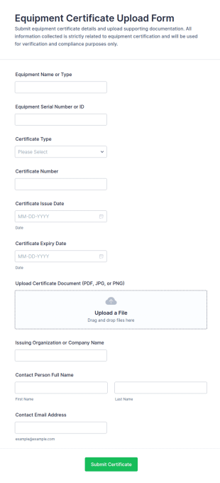 Equipment Certificate Upload Form Template