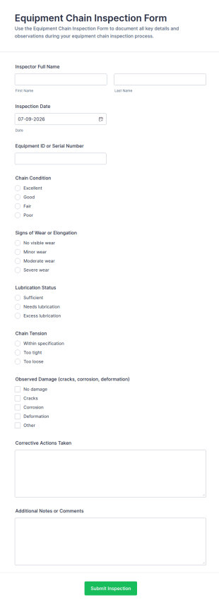Equipment Chain Inspection Form Template