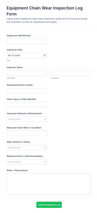 Equipment Chain Wear Inspection Log Form Template