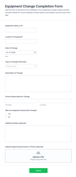 Equipment Change Completion Form Template
