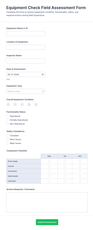 Equipment Check Field Assessment Form Template