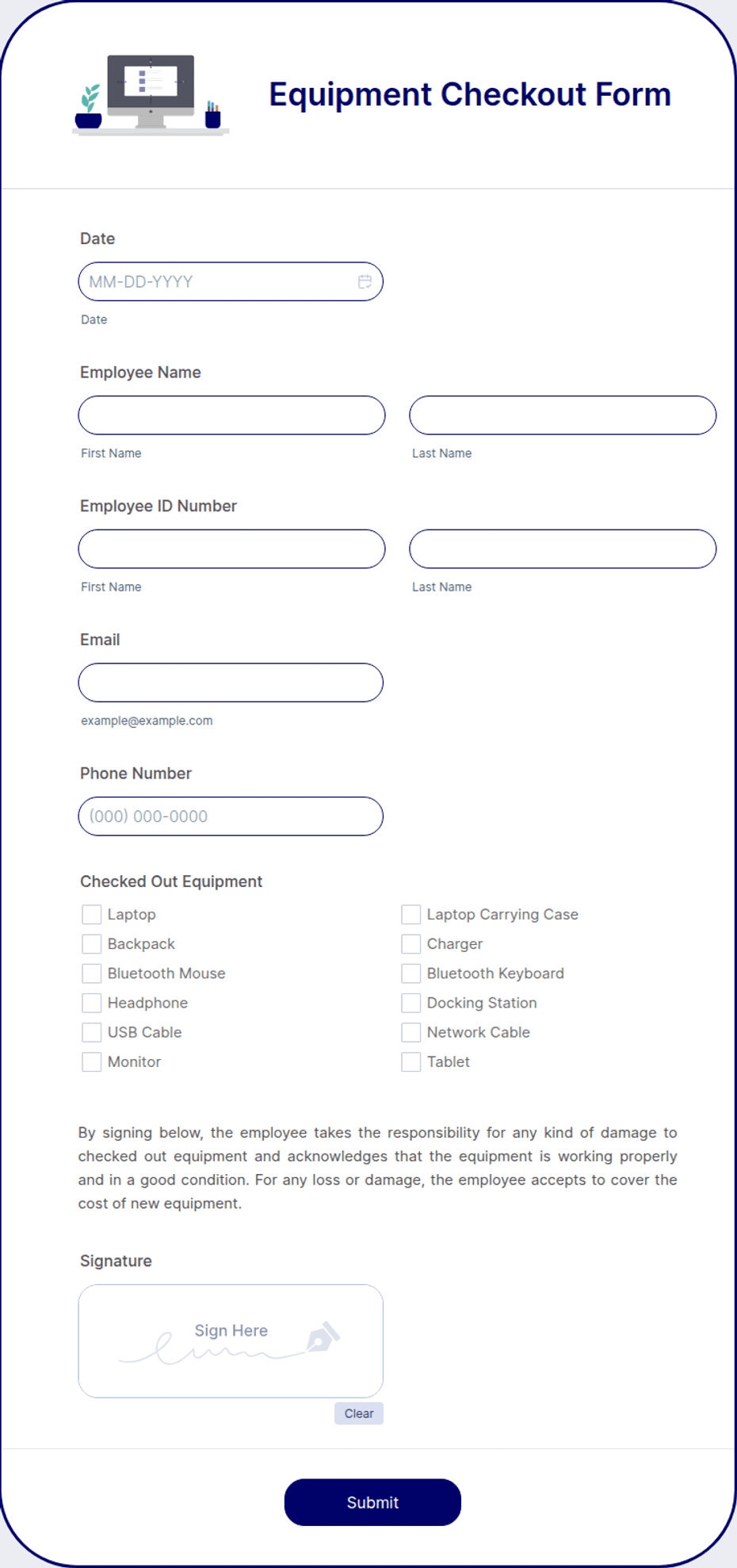 Equipment. Check Out Form.pdf Equipment Checkout Form Template | Jotform