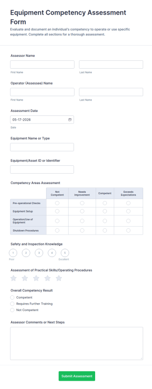 Equipment Competency Assessment Form Template