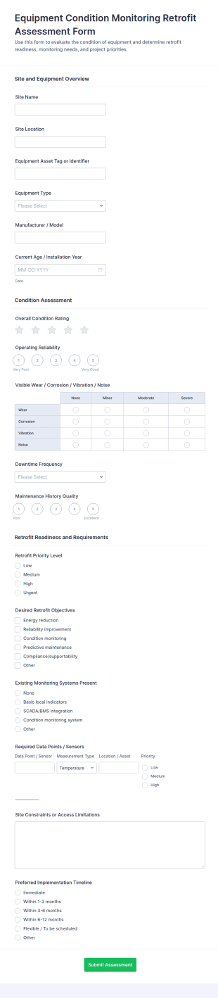 Equipment Condition Monitoring Retrofit Assessment Form Template