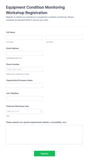 Equipment Condition Monitoring Workshop Registration Form Template