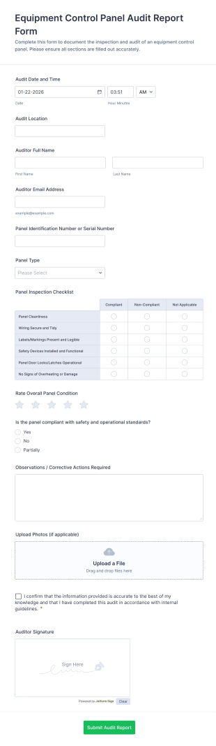 Equipment Control Panel Audit Report Form Template