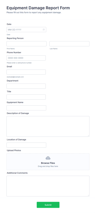 Equipment Damage Report Form Template