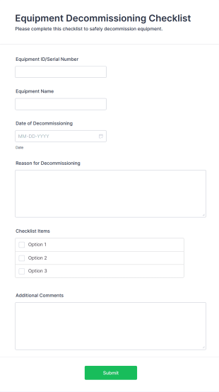 Equipment Decommissioning Checklist Form Template