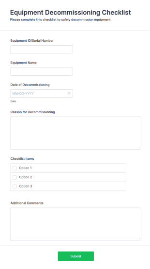 Equipment Decommissioning Checklist Form Template