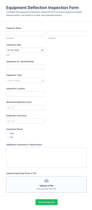 Equipment Deflection Inspection Form Template