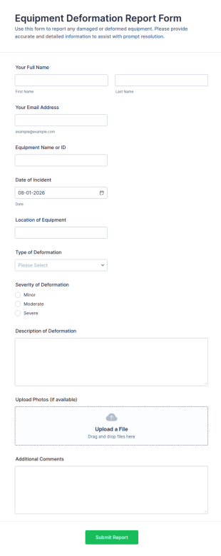 Equipment Deformation Report Form Template