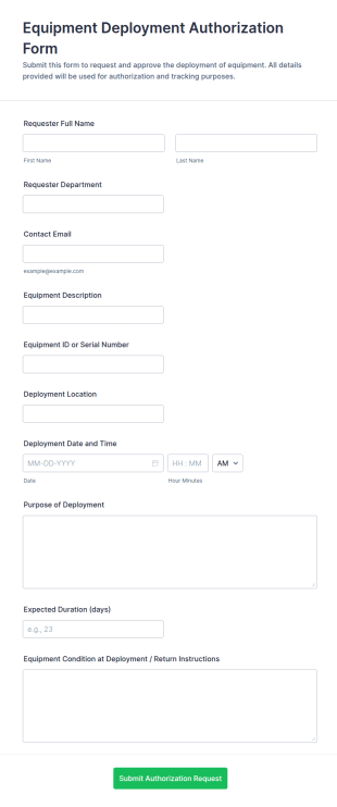 Equipment Deployment Authorization Form Template