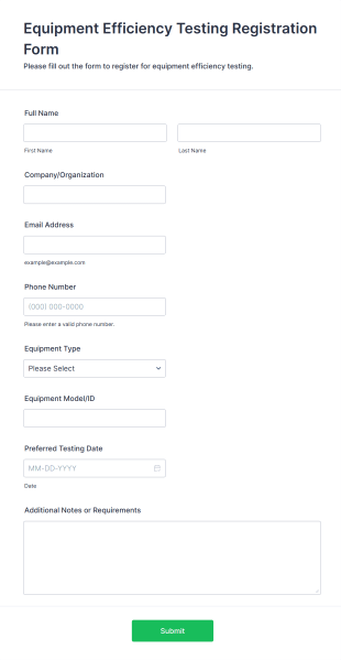 Equipment Efficiency Testing Registration Form Template
