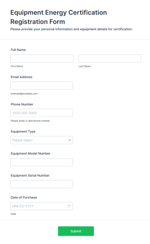 Equipment Energy Certification Registration Form Template