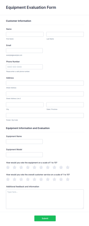Equipment Evaluation Form Template
