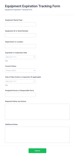 Equipment Expiration Tracking Form Template