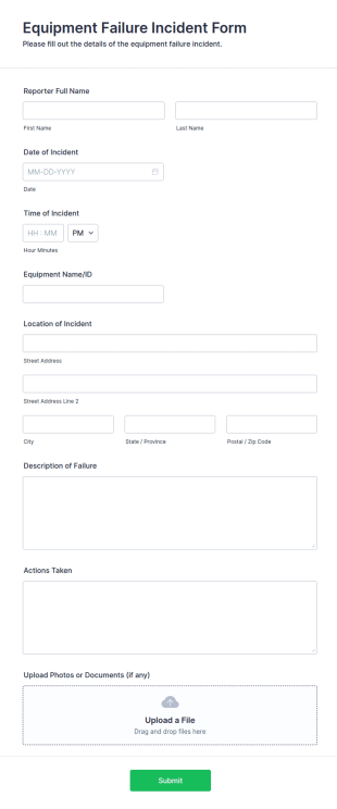 Equipment Failure Incident Form Template