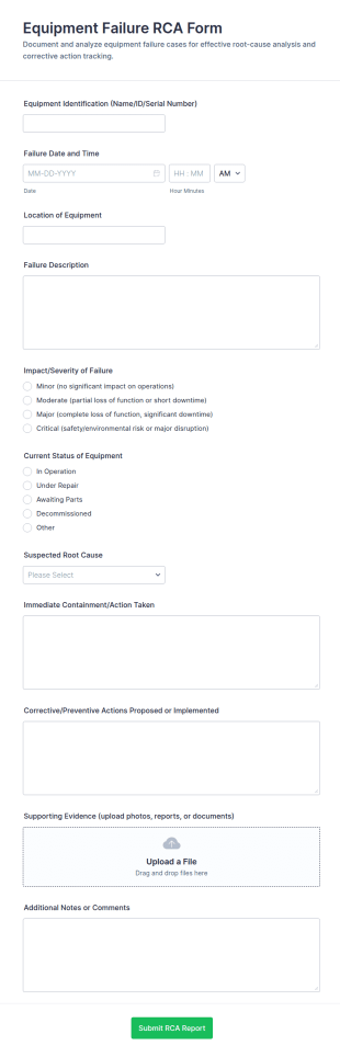 Equipment Failure RCA Form Template