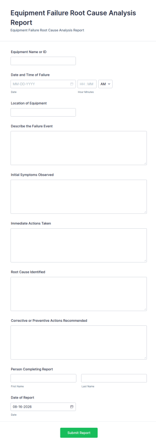 Equipment Failure Root Cause Analysis Report Form Template